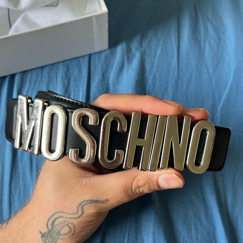 Moschino couture silver & black leather belt